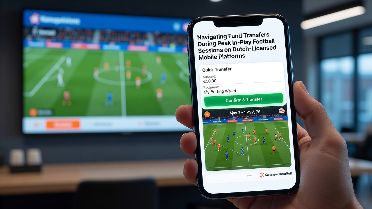 Gebruiker die een mobiele transactie uitvoert tijdens een live voetbalwedstrijd op een beveiligd Nederlands platform